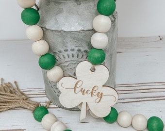 St Patrick’s Day Beaded Garland | Beaded Garland |St Patrick’s Day | Wooden Bead Garland | Rustic St Patrick’s Day | Farmhouse St Patrick’s