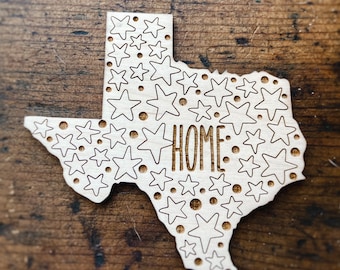 Texas HOME Refrigerator Magnet - Laser Engraved Wood State Magnet, Housewarming & Gift