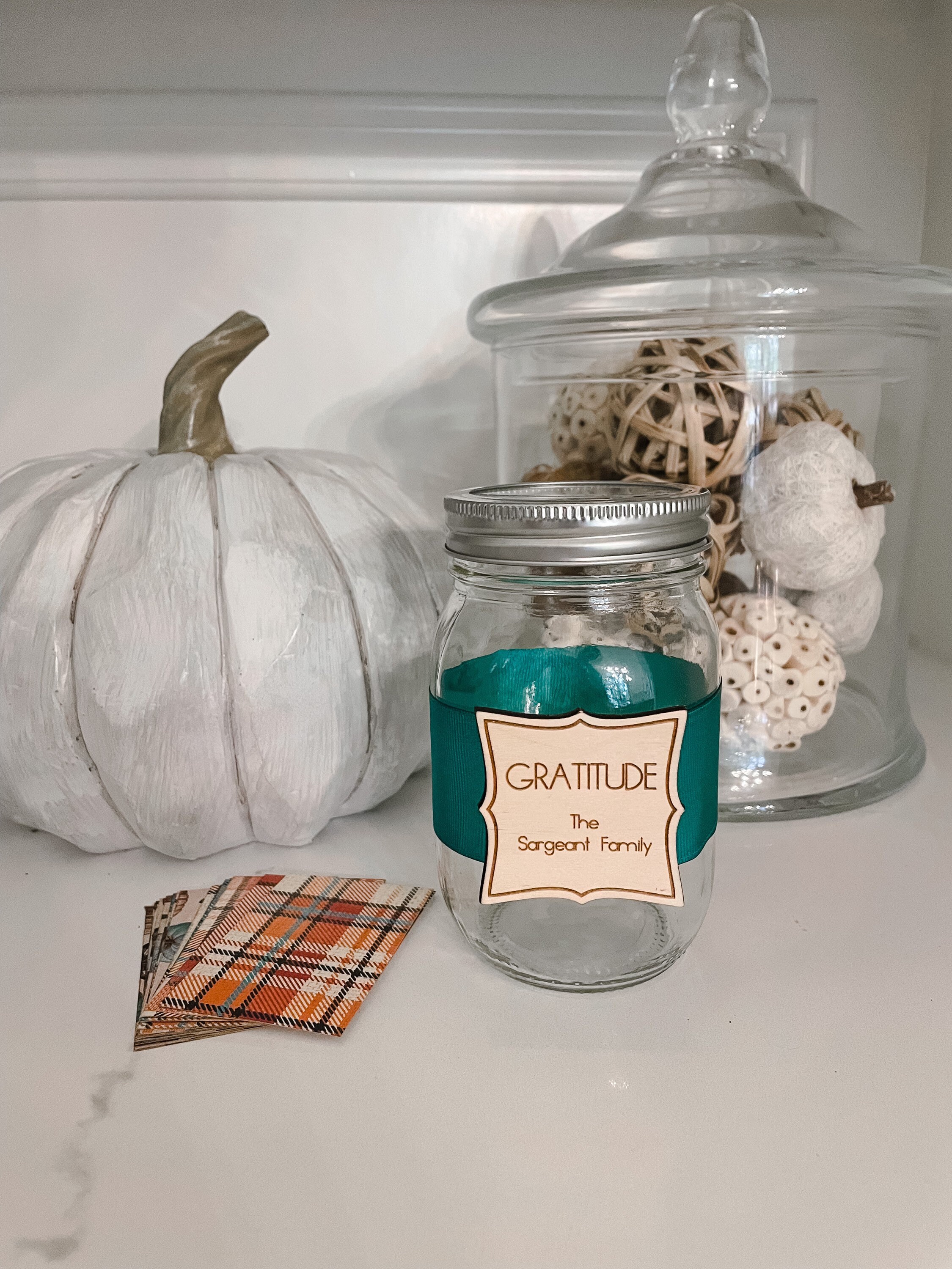 Gratitude Jar - Rustic Farmhouse Thankful Mason Jar for Thanksgiving…