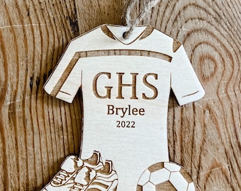 Soccer Jersey Ornament  | Engraved Soccer Ornament  | Wooden Sports Ornament | Soccer Ornament | Engraved Sports Ornament