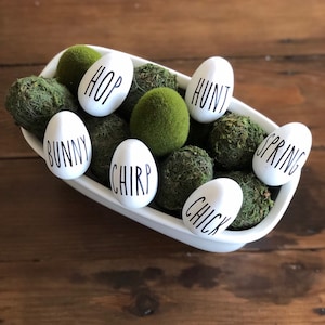 Wood Easter Eggs Farmhouse Easter Eggs Rae Dunn Inspired Eggs Farmhouse Easter Decor Farmhouse Eggs White Wood Eggs Spring Decor image 1