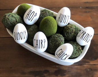 Wood Easter Eggs | Farmhouse Easter Eggs | Rae Dunn Inspired Eggs | Farmhouse Easter Decor | Farmhouse Eggs |White Wood Eggs | Spring Decor