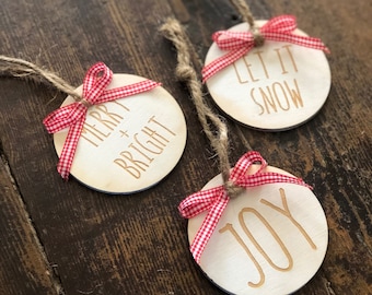 White Washed Wood Ornaments | Rustic Christmas |  Free Shipping | Farmhouse Christmas | Coastal Christmas