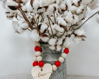 Valentines Beaded Garland | Beaded Garland |Valentines Day | Wooden Bead Garland | Rustic Valentines | Farmhouse Valentines