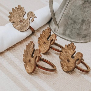 Turkey Napkin Rings – Rustic Farmhouse Thanksgiving Table Decor, Set of 4