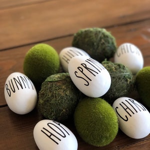 Wood Easter Eggs Farmhouse Easter Eggs Rae Dunn Inspired Eggs Farmhouse Easter Decor Farmhouse Eggs White Wood Eggs Spring Decor image 2