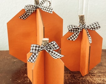 Wooden Pumpkin Trio – Rustic Farmhouse Fall Decor, Set of 3