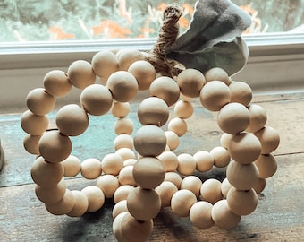 Wooden Bead Pumpkin – Rustic Farmhouse Fall Decor with Natural Beads