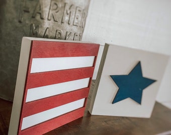 Patriotic Shelf Decor|Stars and Stripes|4th of July|Coastal Fourth |Independence Day|Farmhouse 4th|Farmhouse Decor|July 4th Dec