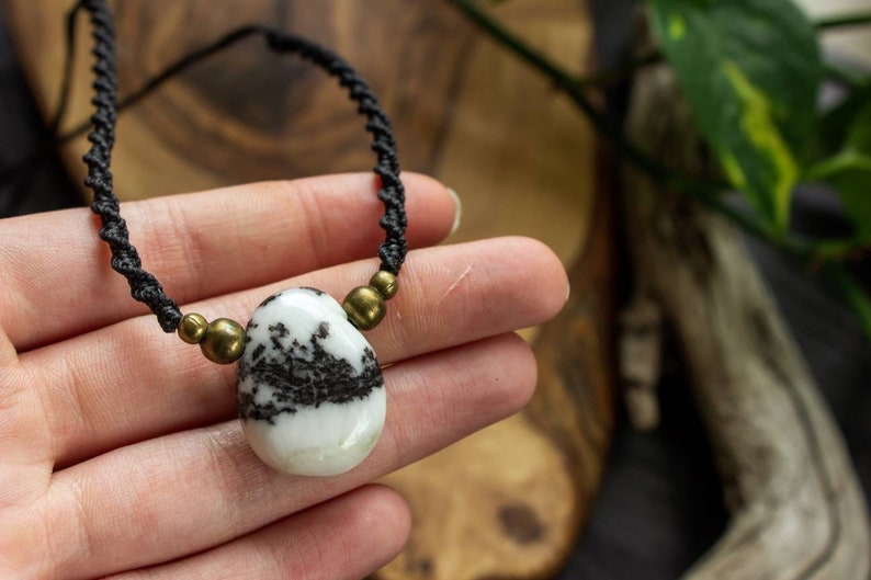 Zebra Jasper macrame necklace black