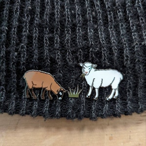 Two Sheep and Grass - Enamel Pin Set.