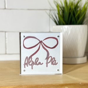 Alpha Phi Acrylic Block with Sorority Bow Design