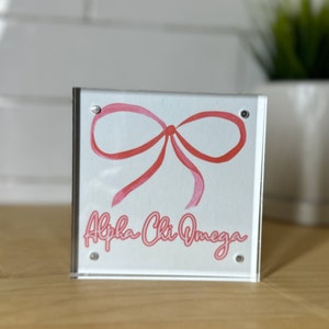 Alpha Chi Omega Acrylic Block with Sorority Bow Design