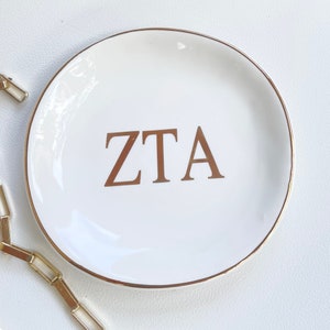 Zeta Tau Alpha Sorority Gold trim Ring Pin Dish - Trinket Tray - Bid Day Gift - Initiation Gift - Sorority Gift