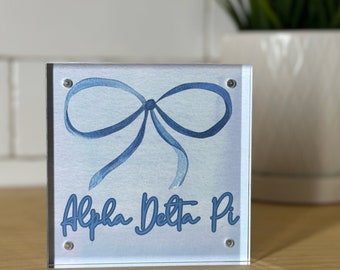 Alpha Delta Pi Acrylic Block with Sorority Bow Design
