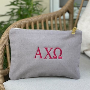 Alpha Chi Omega Cosmetic Bag - Pencil Bag - Charger Bag - A Chi O Gift - Alpha Chi Omega Sorority