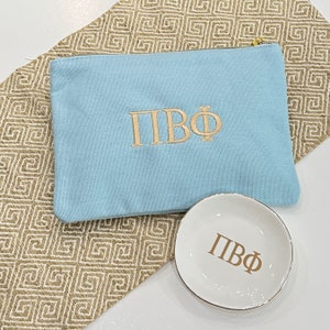 Pi Beta Phi Sorority Ring Pin Dish and Canvas Bag Gift Set