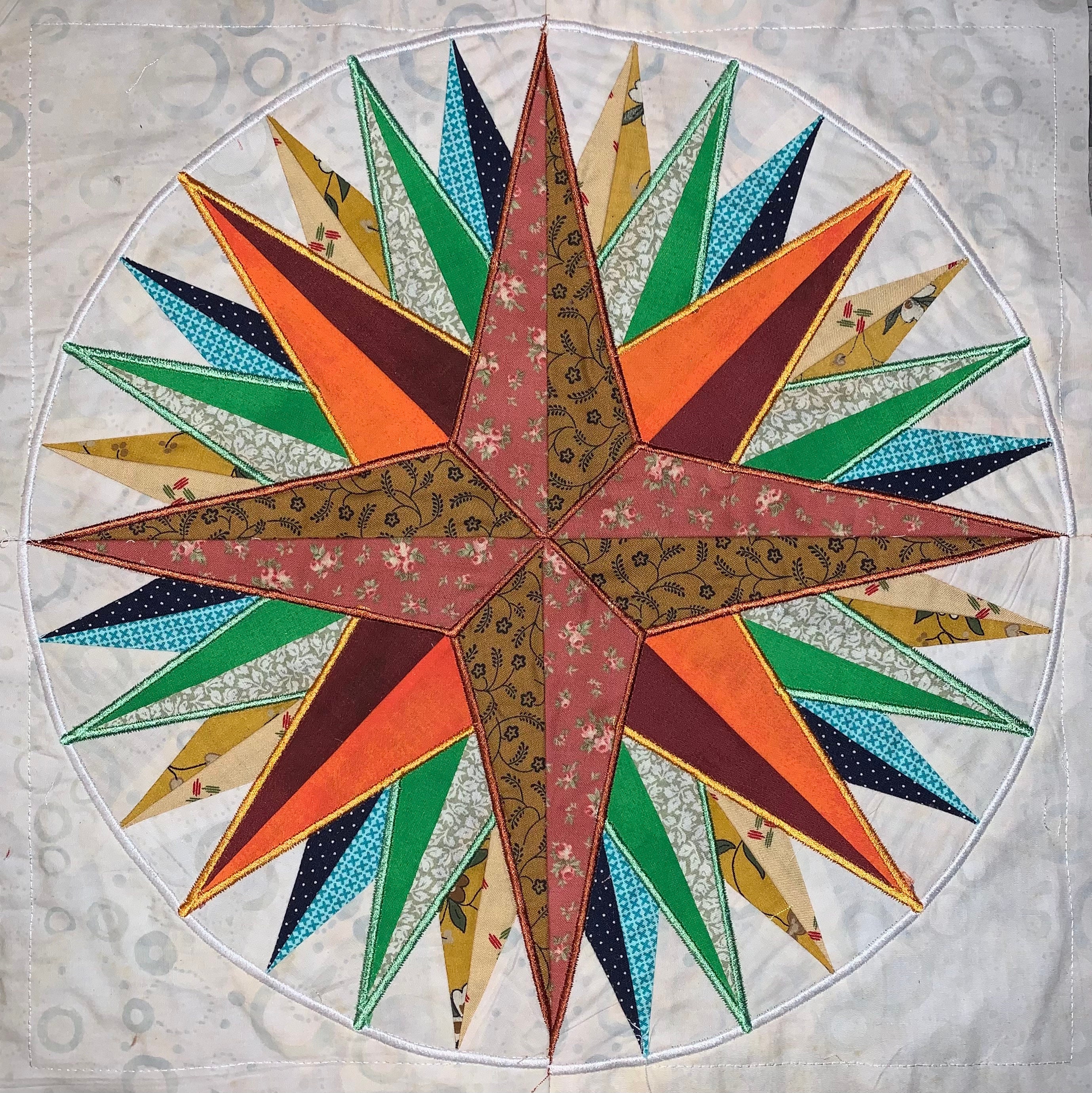 Mariner's Compass 32 Point Quilt Block Made With Embroidery Machine Etsy