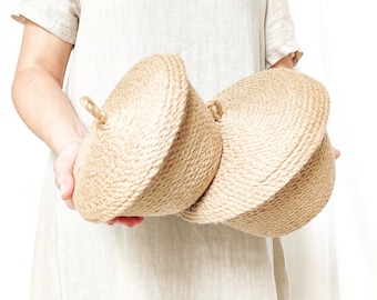 panier à couvercle, sacoche en jute, panier de rangement en jute, panier avec couvercle, rangement de salle de bain, rangement pour enfants, panier d’herbiers marins, boîte de rangement, panier tissé à la main