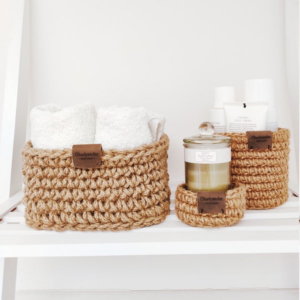 Small Jute Basket, Bathroom and Kitchen Storage Basket, Crochet jute basket, Home organizer