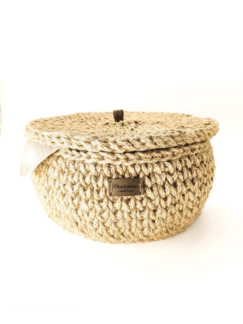 Round Jute Basket With Lid Bathroom and Kitchen Storage Etsy