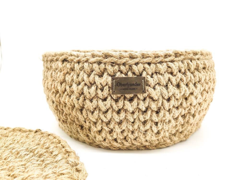 Round Jute Basket With Lid Bathroom and Kitchen Storage Etsy