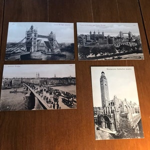 Cartões postais vintage de Londres em preto e branco, conjunto de 4