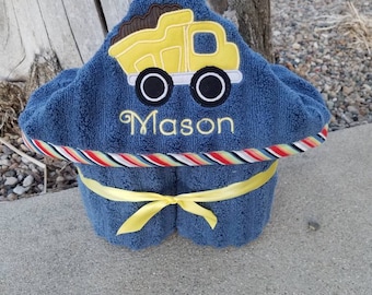 Personalized Dump Truck Hooded Towel, Kids Bath Towel, Toddler Gift