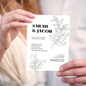 Minimal Greenery Reception Invitation Elopement Wedding Reception Only Invitation
