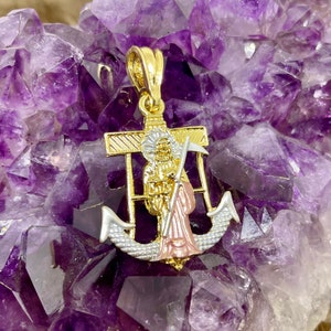 14K Gold Plated Santa Muerte Anchor Pendant Yellow and Rose Gold Santisima Muerte Charm or Necklace Niña Blanca Holy Death