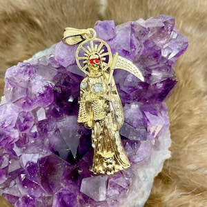 18K Gold Plated Santa Muerte Pendant Yellow Gold Santisima Muerte Charm or Necklace Niña Blanca Holy Death