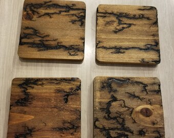 Lichtenberg Decorated Wood Coasters (Set of 4)