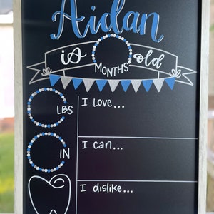 Boy Reusable Monthly Newborn Chalkboard, Baby Photo Prop, Child Milestone Board, Boy Nursery, Month to Month Stat Sign, Boy Nursery Decor
