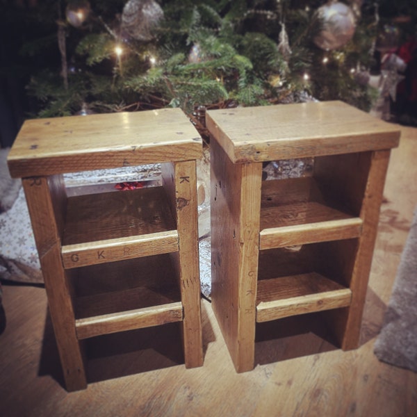 Pair Rustic Scaffold Board Side Table / End Table / Bedsides