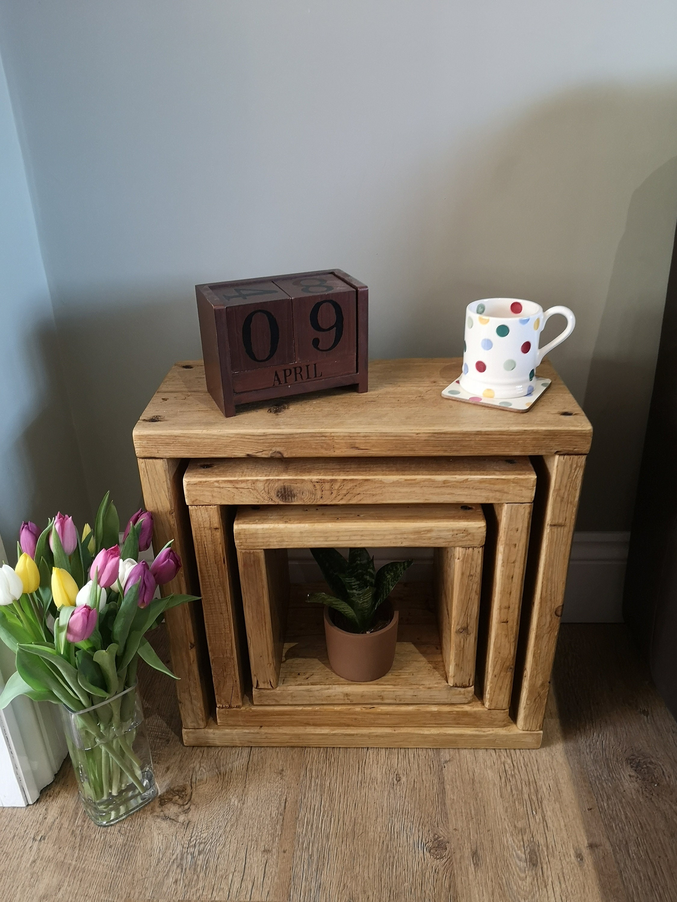 Reclaimed Rustic Cube Nest of Table s Etsy