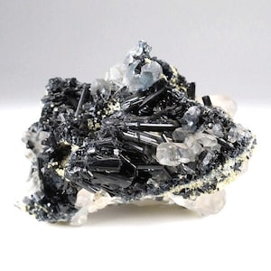 Indicolite (Blue Tourmaline) and Grey Tourmaline and Black Tourmaline in Smoky Quartz