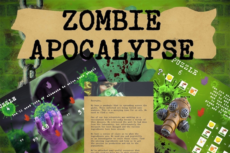 Zombie Apocalypse Escape Room Kit, Escape Room DIY, Printable Kids
