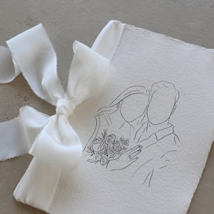 LIBRO DEGLI OSPITI PERSONALIZZATO FATTO A MANO / nastro di seta lineart design unico ricordo personalizzato carta di straccio di cotone 100%