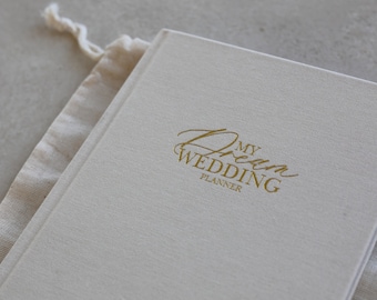 WEDDING PLANNER ENGLISH | Linen Gold Foil Brides Details Wedding Planner