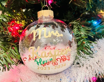 Snow Globe Christmas Ornament for Teachers with Students Names, Custom Class List Ornament, Custom Teacher Christmas Gift