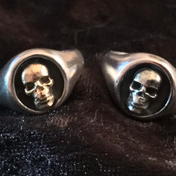 Skull Signet Ring. Sterling silver, or Sterling Silver and Gold handmade signet ring