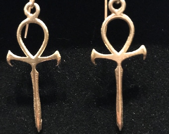 Vampire Ankh Earrings. Sterling Silver Vampire Ankh Drop Earrings