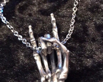 Horns Up pendant, Classic Silver Heavy Metal Devil Horns