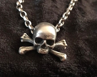 Skull and Crossbones Handmade Sterling Silver Pendant.