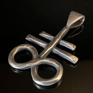 Leviathan Cross. Handmade Sterling silver, forged finish pendant.