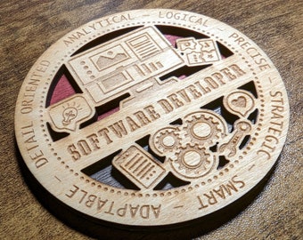 Brand New Professional Hardwood Medal Ornament Coaster - Software Developer - FREE SHIPPING