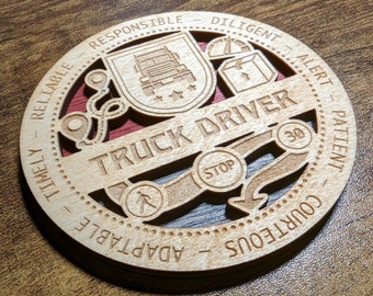 Brand New Professional Hardwood Medal Ornament Coaster - Truck Driver - FREE SHIPPING