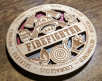 Brand New Professional Hardwood Medal Ornament Coaster - Fire Fighter - FREE SHIPPING