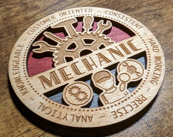 Brand New Professional Hardwood Medal Ornament Coaster - Mechanic - FREE SHIPPING