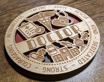 Brand New Professional Hardwood Medal Ornament Coaster - Doctor - FREE SHIPPING